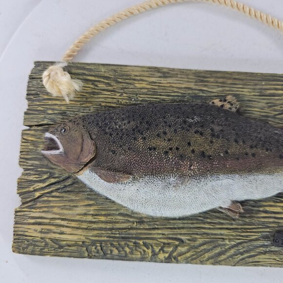 Rainbow Trout Hanging Wall Plaque 3D Fish Design Rustic Wood Look Rope Hanger - Picture 5 of 8
